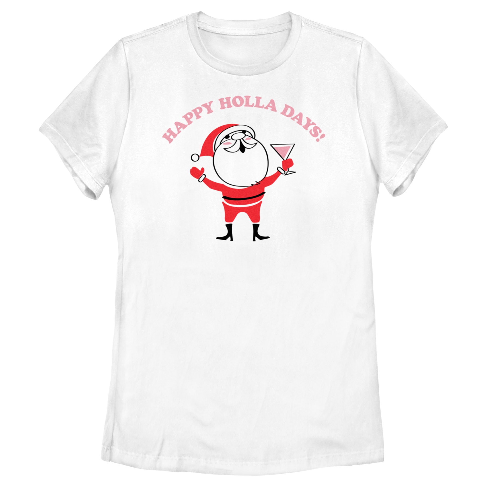 Women's Lost Gods Happy Holla Days Cartoon Santa  Graphic Tee White Large
