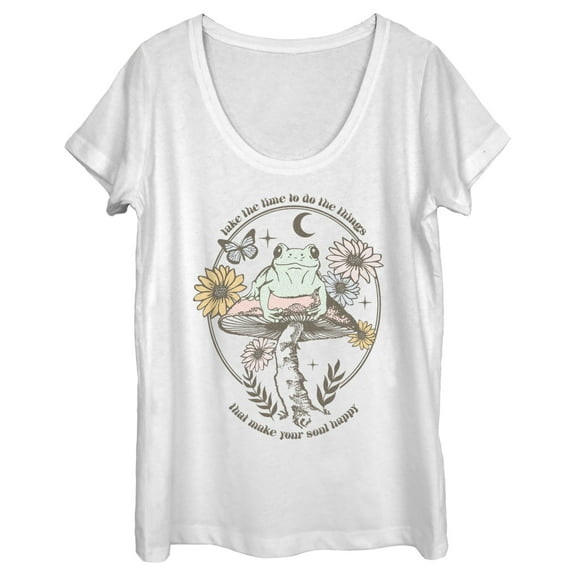 Women's Lost Gods Happy Soul Frog Scoop Neck White 2X Large
