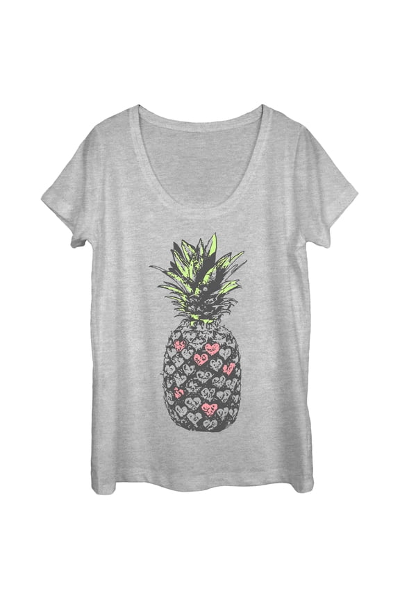 Women's Lost Gods Heart Pineapple Scoop Neck Athletic Heather Medium