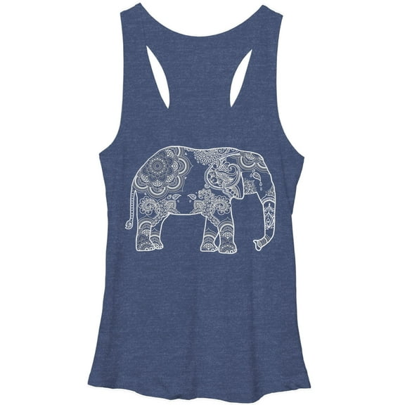 Women's Lost Gods Henna Elephant Design  Racerback Tank Top Navy Blue Heather Large