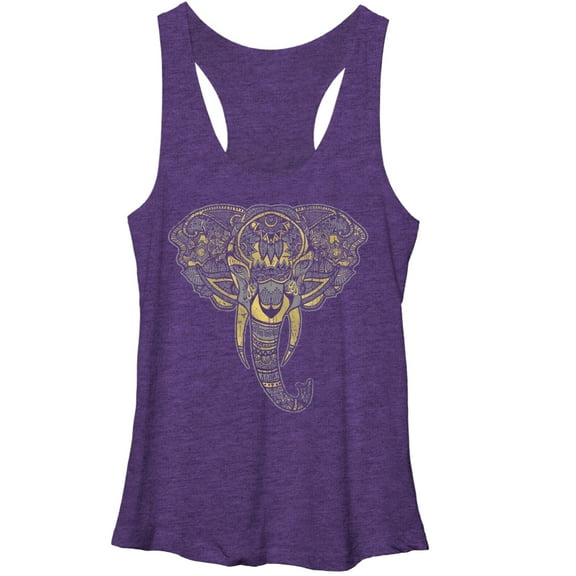 Women's Lost Gods Henna Elephant Face  Racerback Tank Top Purple Heather X Large