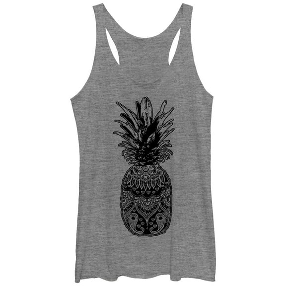 Women's Lost Gods Henna Pineapple Print  Racerback Tank Top Gray Heather Small