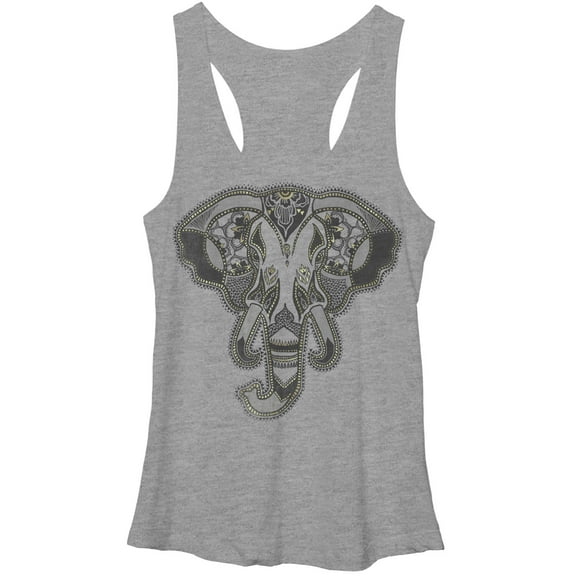 Women's Lost Gods Henna Print Elephant  Racerback Tank Top Gray Heather Small