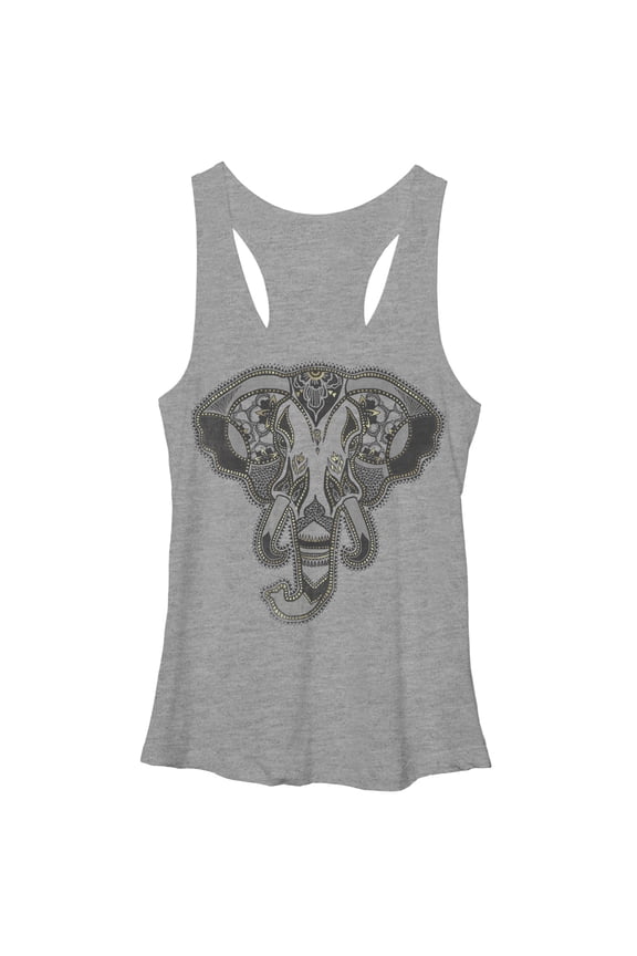 Women's Lost Gods Henna Print Elephant Racerback Tank Top Gray Heather Small