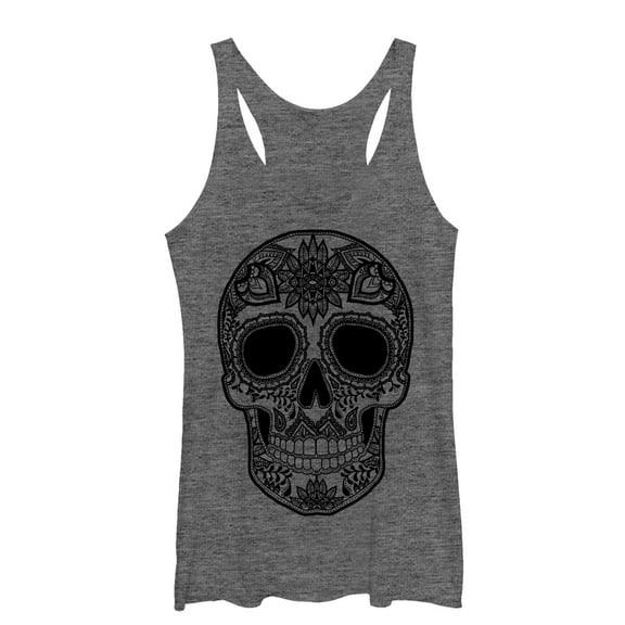 Women's Lost Gods Henna Print Skull  Racerback Tank Top Gray Heather Small
