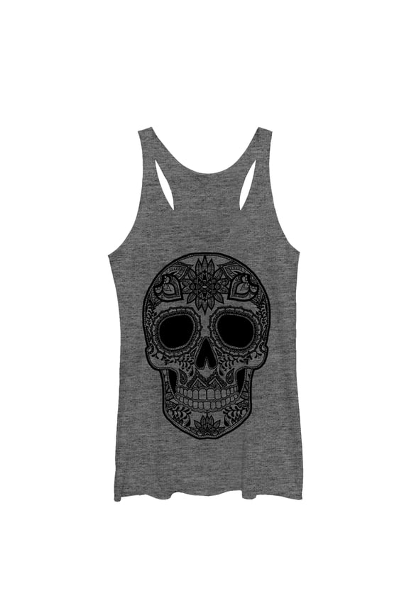Women's Lost Gods Henna Print Skull Racerback Tank Top Gray Heather Small
