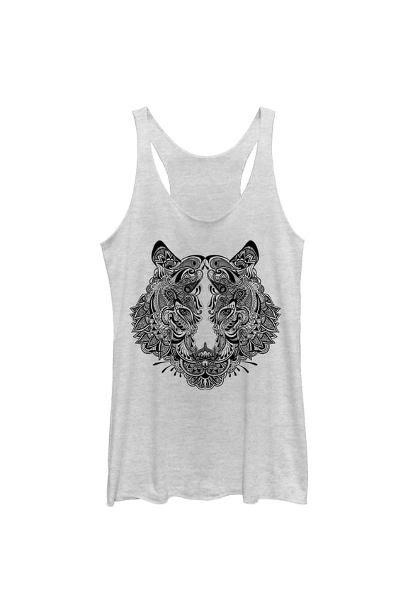 Women's Lost Gods Henna Tiger Print Racerback Tank Top White Heather Medium