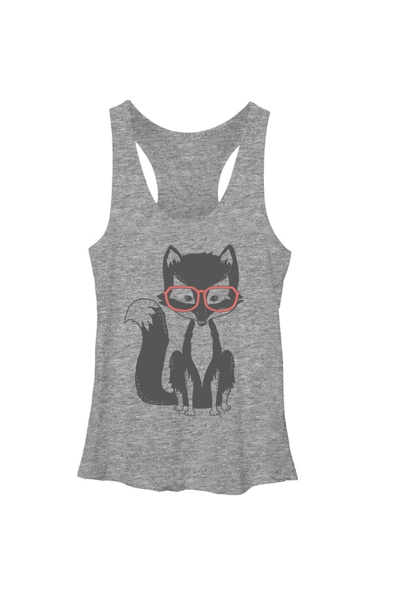 Women's Lost Gods Hipster Fox Racerback Tank Top Gray Heather Small