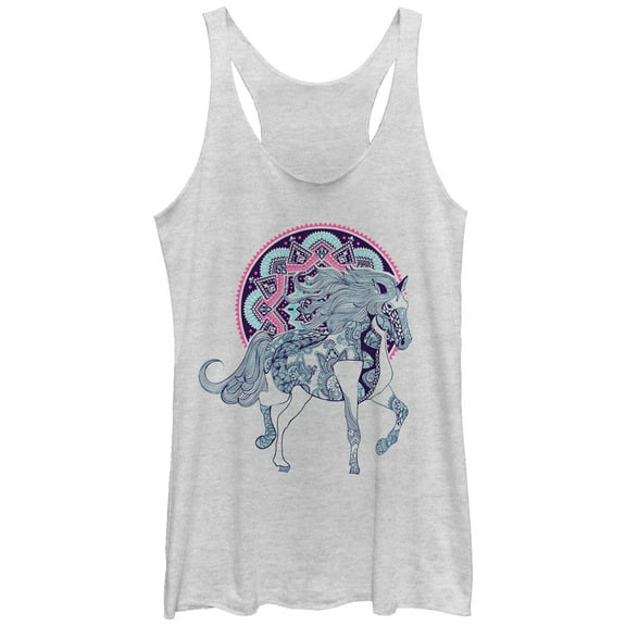 Women's Lost Gods Horse Henna Print  Racerback Tank Top White Heather Large