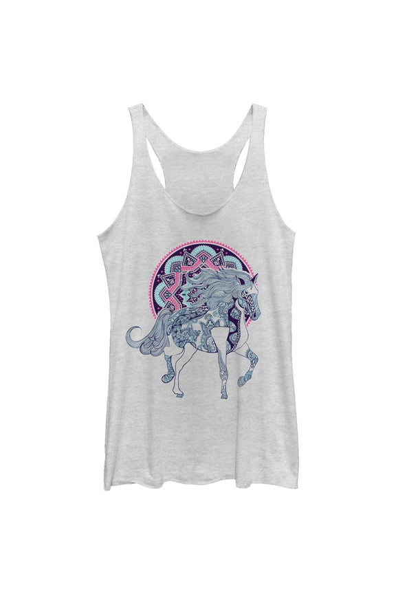 Women's Lost Gods Horse Henna Print Racerback Tank Top White Heather Large