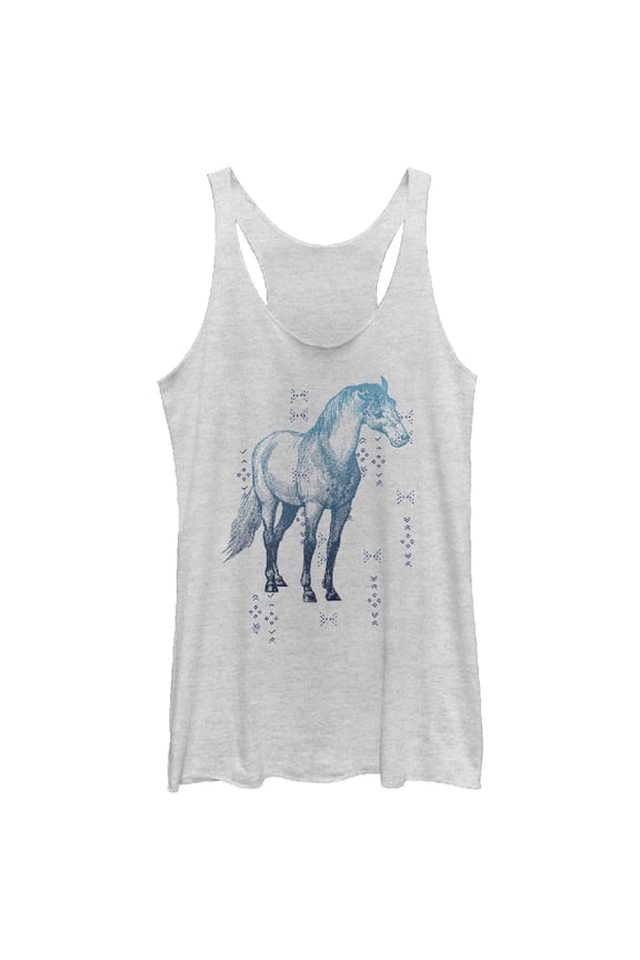 Women's Lost Gods Horse Pattern Racerback Tank Top White Heather Large