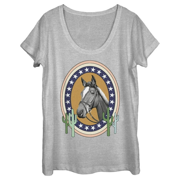 Women's Lost Gods Horse Star Frame Portrait Scoop Neck Athletic Heather Medium