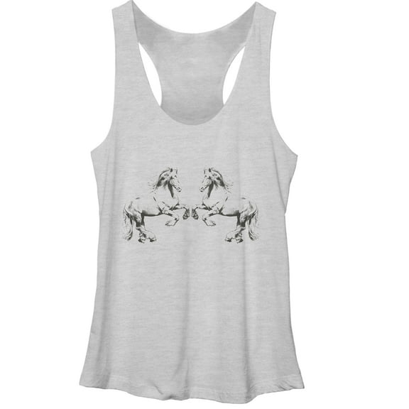 Women's Lost Gods Horse Twins  Racerback Tank Top White Heather Large