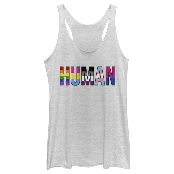 Women's Lost Gods Human Pride Racerback Tank Top White Heather X Small
