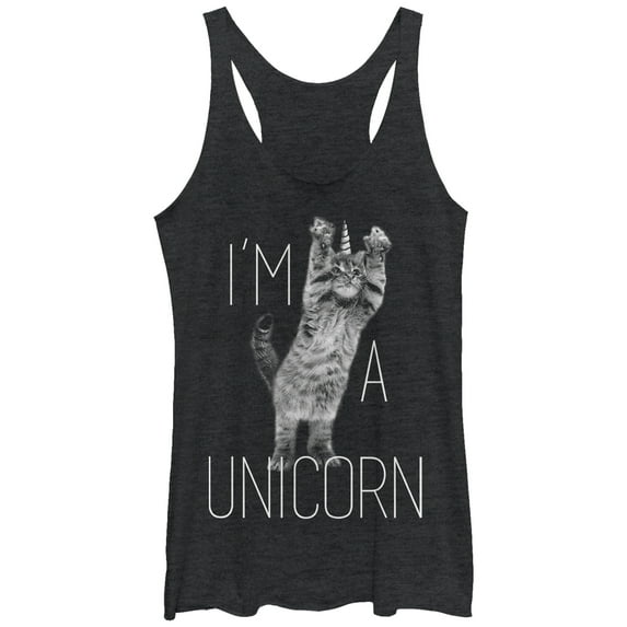 Women's Lost Gods I'm a Unicorn Cat Racerback Tank Top Black Heather Medium