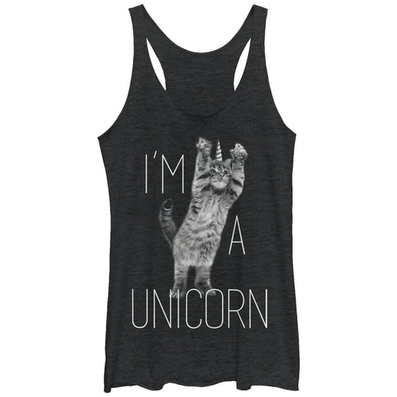 Women's Lost Gods I'm a Unicorn Cat Racerback Tank Top Black Heather Small