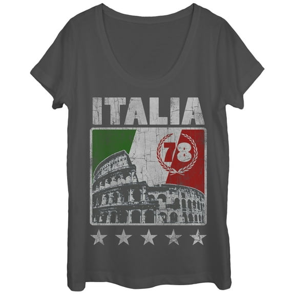 Women's Lost Gods Italy Flag Colosseum  Scoop Neck Charcoal Large