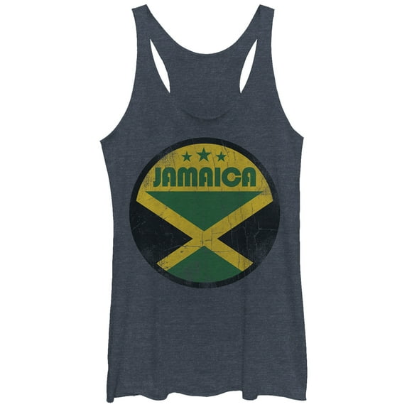 Women's Lost Gods Jamaica Flag Circle Racerback Tank Top Navy Blue Heather Medium
