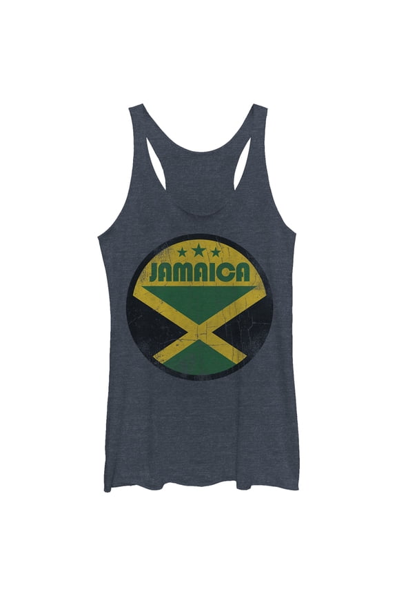 Women's Lost Gods Jamaica Flag Circle Racerback Tank Top Navy Blue Heather X Large