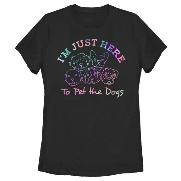 Women's Lost Gods Just Here to Pet Dogs  Graphic Tee Black Small