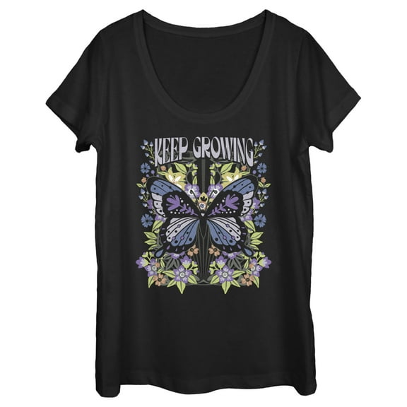 Women's Lost Gods Keep Growing Butterfly Scoop Neck Black X Large