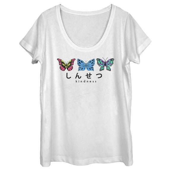 Women's Lost Gods Kindness Butterflies  Scoop Neck White Large