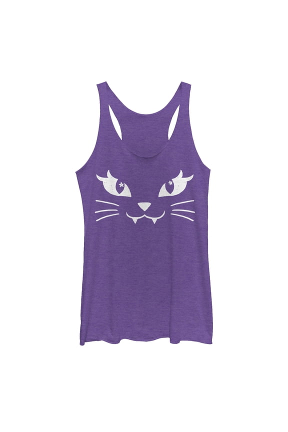 Women's Lost Gods Kitty Cat Face Racerback Tank Top Purple Heather Small