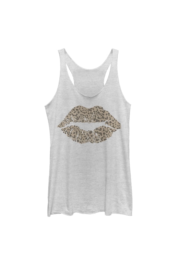 Women's Lost Gods Leopard Lips Racerback Tank Top White Heather Small