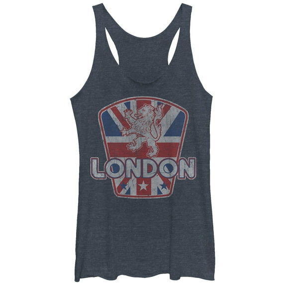 Women's Lost Gods London Union Jack Lion Racerback Tank Top Navy Blue Heather X Large