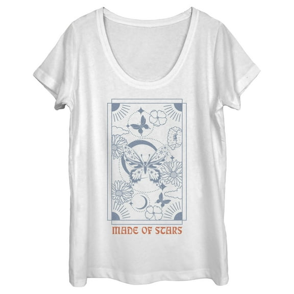 Women's Lost Gods Made of Stars Butterfly  Scoop Neck White Medium