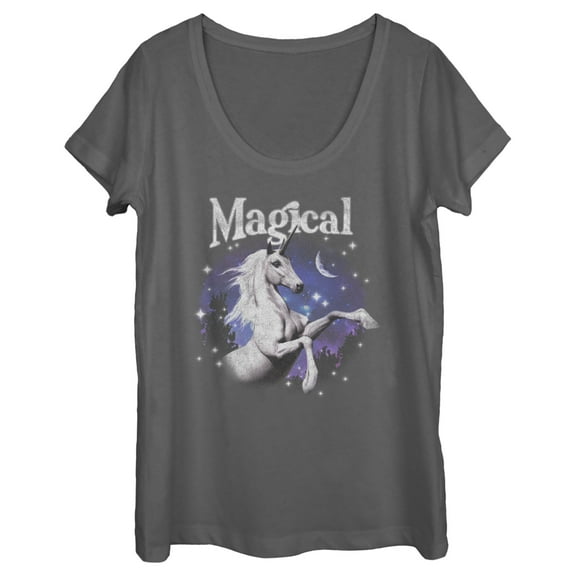 Women's Lost Gods Magical Unicorn  Scoop Neck Charcoal Large