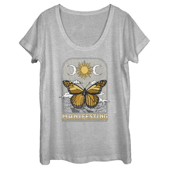 Women's Lost Gods Manifesting Butterfly Scoop Neck Athletic Heather Large