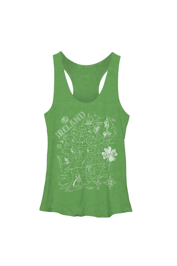 Women's Lost Gods Map of Ireland  Racerback Tank Top Envy Green Medium