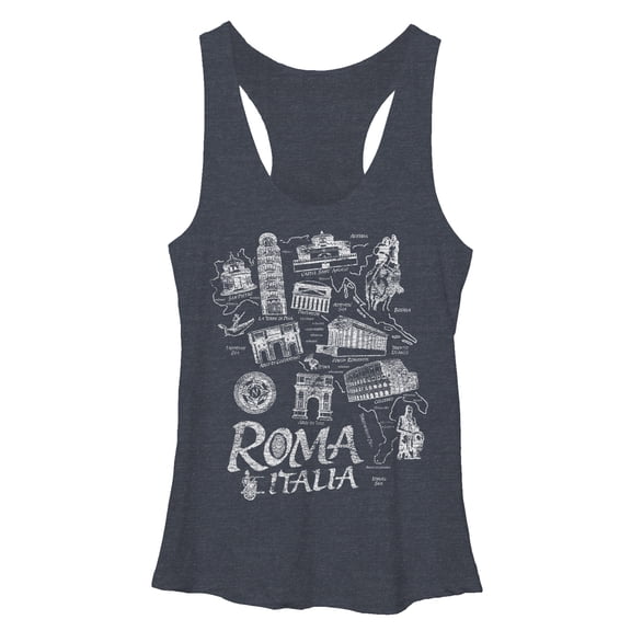 Women's Lost Gods Map of Italy Racerback Tank Top Navy Blue Heather Large