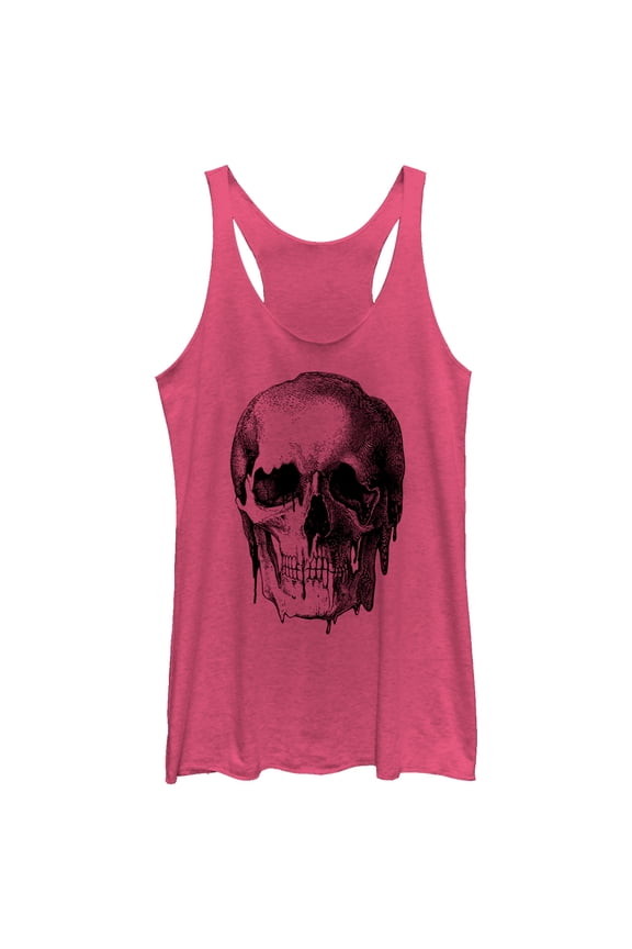 Women's Lost Gods Melting Print Skull Racerback Tank Top Pink Heather Medium