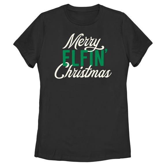 Women's Lost Gods Merry Elfin' Christmas Graphic Tee Black Large