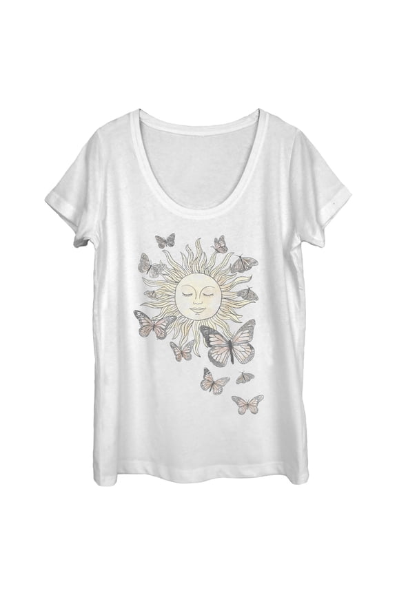 Women's Lost Gods Monarch Butterfly Sun Scoop Neck White Small