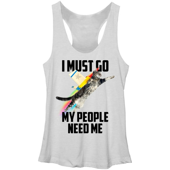 Women's Lost Gods My People Need Me Cat Racerback Tank Top White Heather Medium