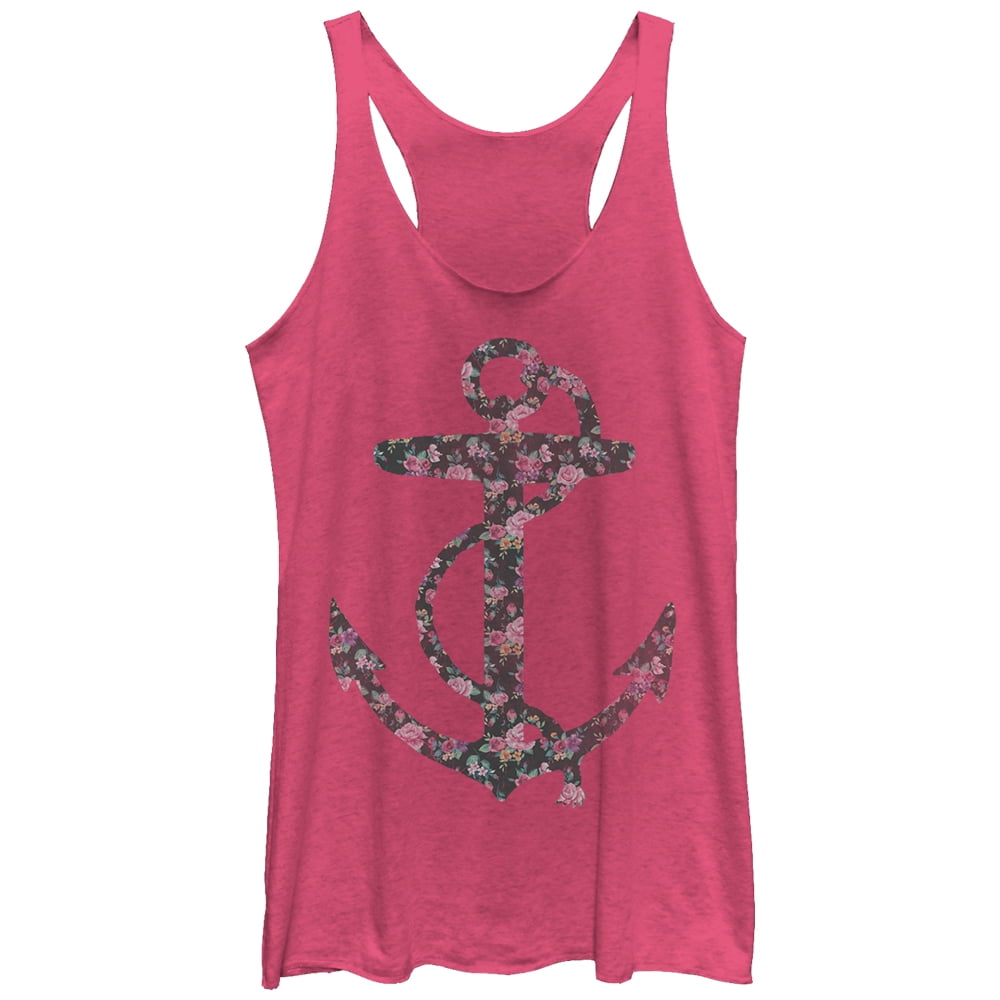 Women's Lost Gods Nautical Floral Print Anchor Racerback Tank Top Pink  Heather X Large 