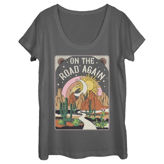 Women's Lost Gods On the Road Again Scoop Neck Charcoal 2X Large