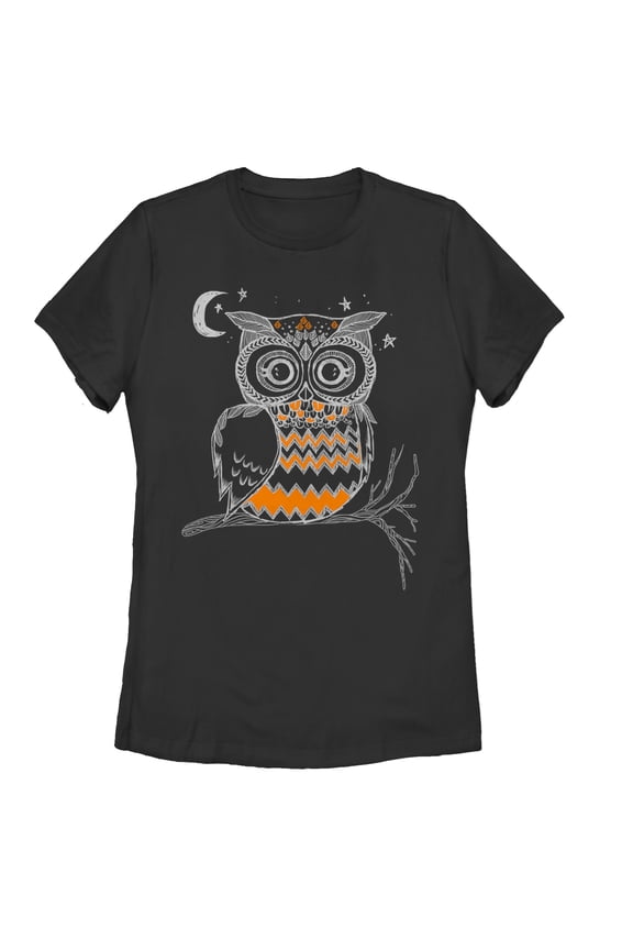 Women's Lost Gods Owl in the Night  Graphic Tee Black Large