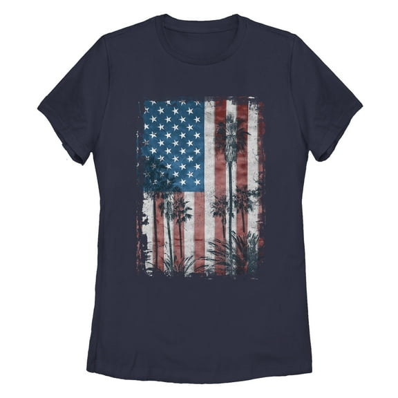 Women's Lost Gods Palm Tree American Flag  Graphic T-Shirt