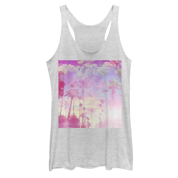 Women's Lost Gods Palm Tree Sky  Racerback Tank Top White Heather Medium