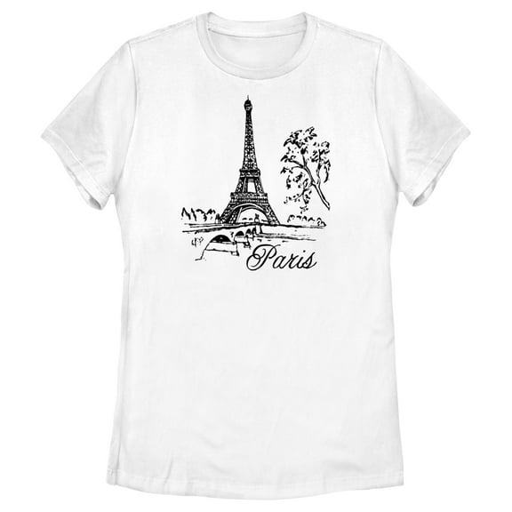 Women's Lost Gods Paris Eiffel Drawing Graphic T-Shirt
