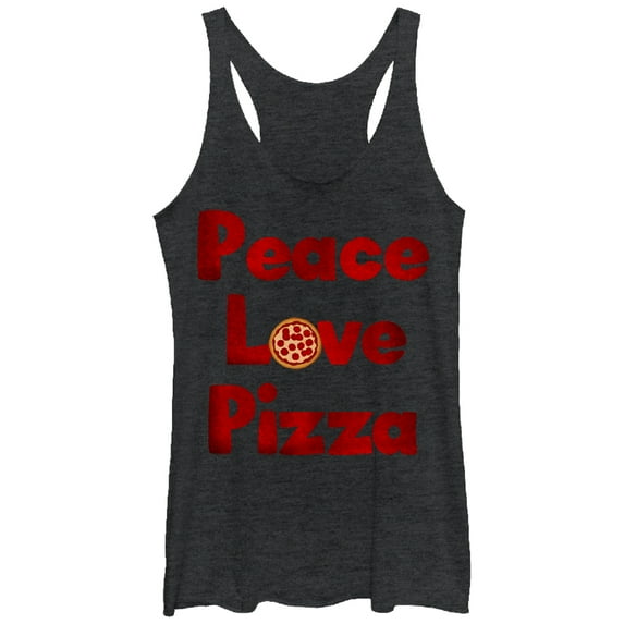 Women's Lost Gods Peace Love Pizza Racerback Tank Top Black Heather Medium