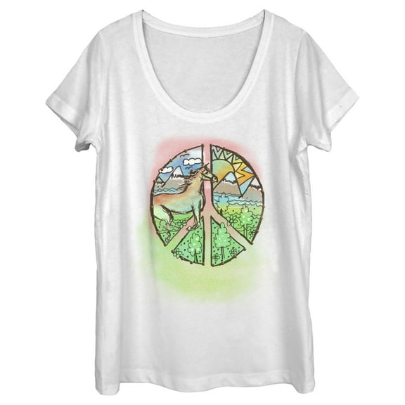 Women's Lost Gods Peace and Horses  Scoop Neck White Large