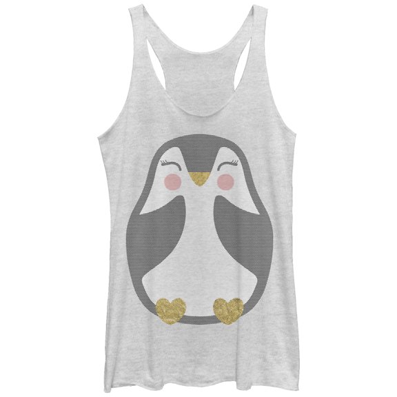 Women's Lost Gods Penguin Cuddle Racerback Tank Top White Heather X Large