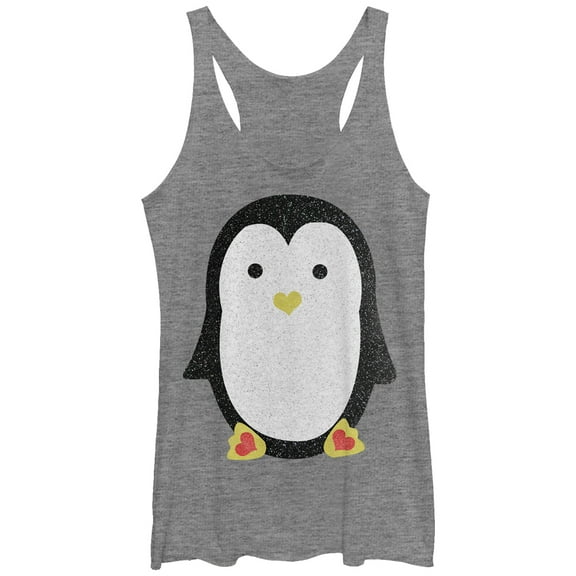 Women's Lost Gods Penguin Heart Feet Racerback Tank Top Gray Heather Small