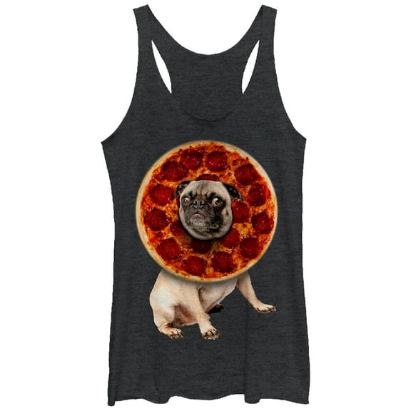 Women's Lost Gods Pepperoni Pizza Pug  Racerback Tank Top Black Heather Large