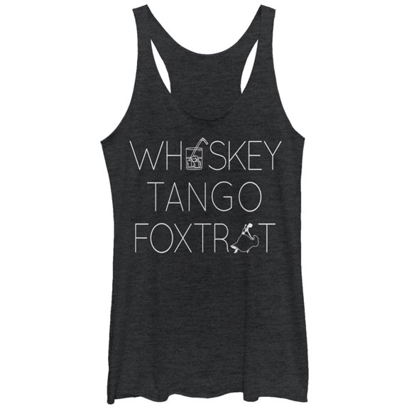Women's Lost Gods Picture Whiskey Tango Foxtrot Racerback Tank Top Black Heather Medium